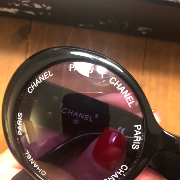 Authentic Chanel Vintage Round Sunglasses "Chanel Paris" Black w/White Text - Picture 9 of 10
